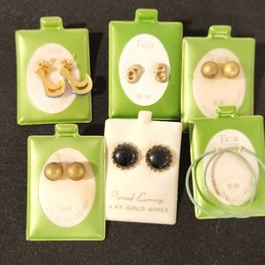 VINTAGE NEW on card 6 pair lot Pierced Earrings 14kt gold filled